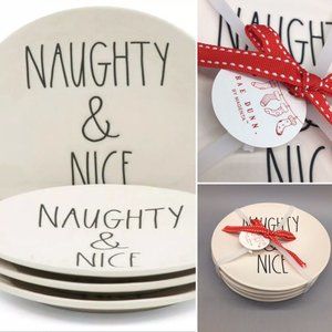 x4 RAE DUNN Christmas NAUGHTY NICE Plate Set Appetizer Dessert Black LL 6" NEW
